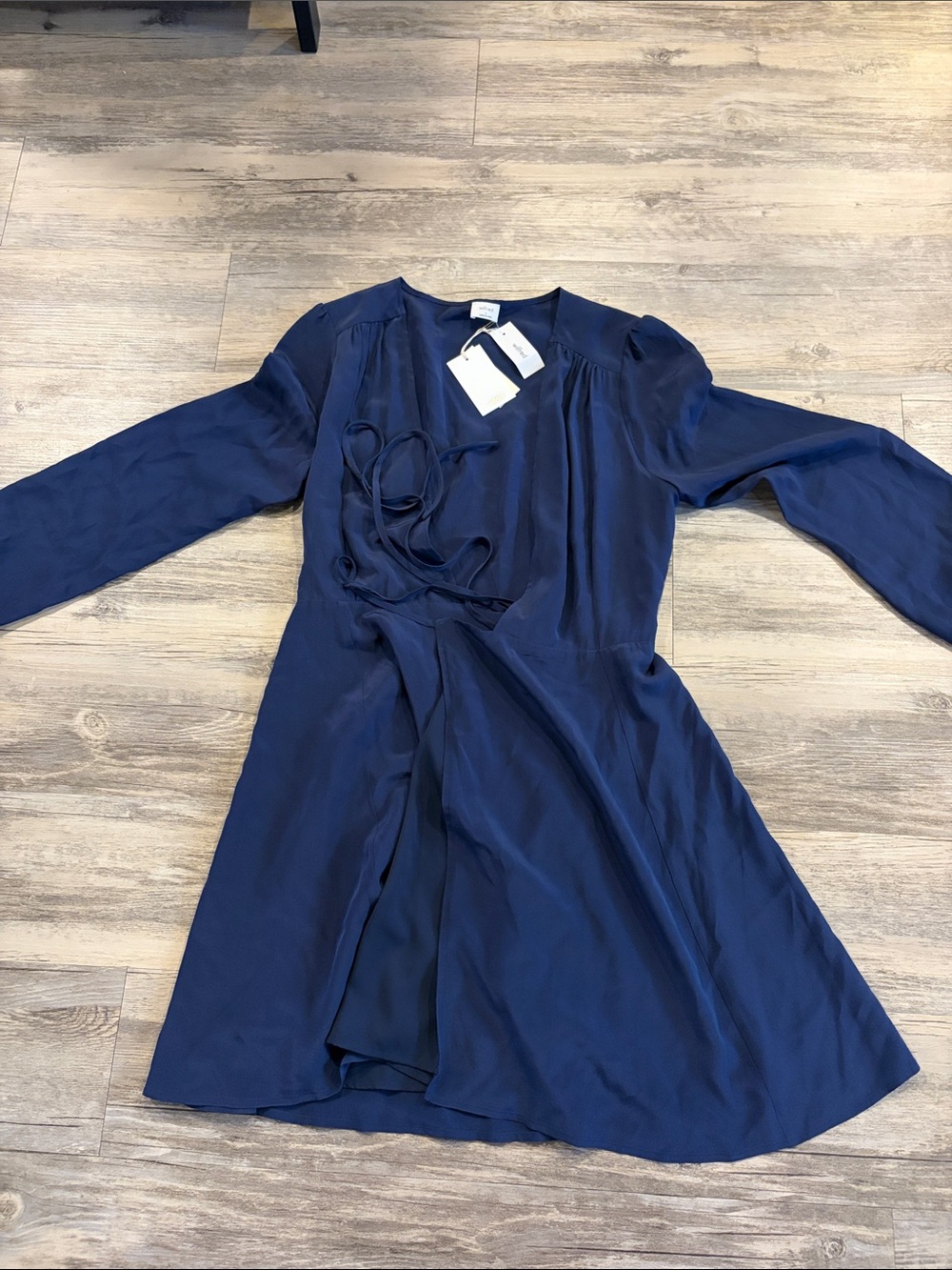 Wilfred Navy Long-Sleeve Wrap-Style Dress